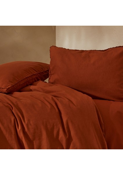 Pollen Keten Tek Kişilik Nevresim Takımı Terracotta
