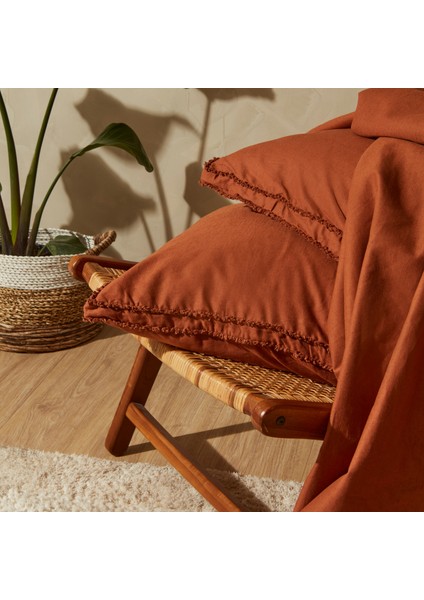 Pollen Keten Tek Kişilik Nevresim Takımı Terracotta