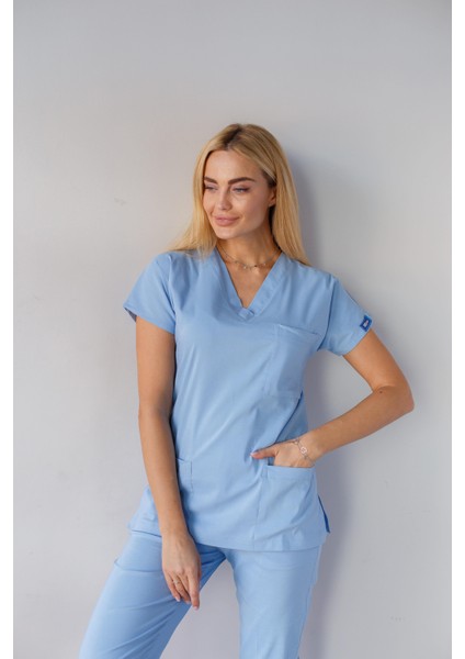 Kadın Likralı Yarasa Kol Hemşire Doktor Takım Açık Mavi fiyatları