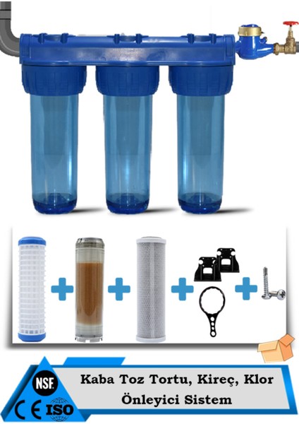 Daire Bina Sayaç Girişi 3 Aşama Su Arıtma Cihazı (Klor ,kireç , Tortu Önleyici Yumuşatma Sistemi)