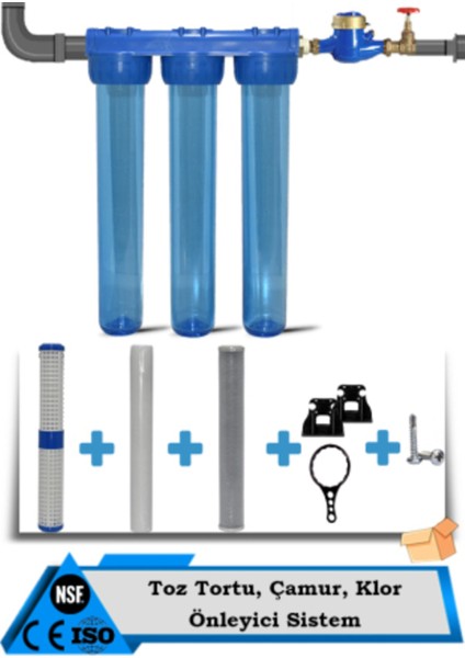 Daire Bina Sayaç Girişi 20" 3 Aşama Su Arıtma Cihazı (Koku ,pas ,çamur Önleyici Yumuşatma Sistemi)