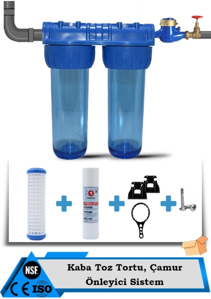 Daire Bina Sayaç Girişi 2 Aşama Su Arıtma Cihazı Pas , Toz Tortu Önleyici Yumuşatma Sistemi