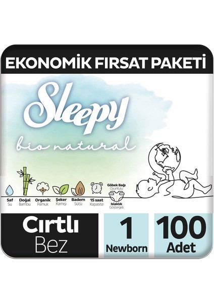 Bio Natural Ekonomik Fırsat Paketi Bebek Bezi 1 Numara Newborn 100 Adet