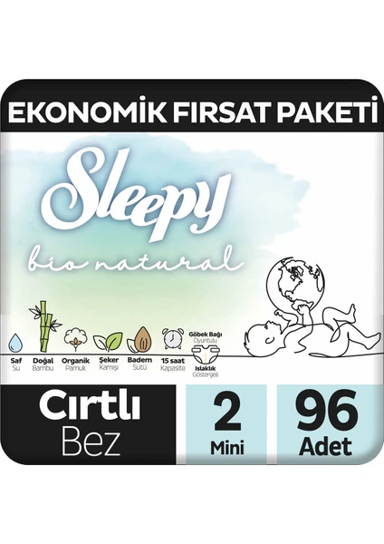 Bio Natural Ekonomik Fırsat Paketi Bebek Bezi 2 Numara Mini 96 Adet