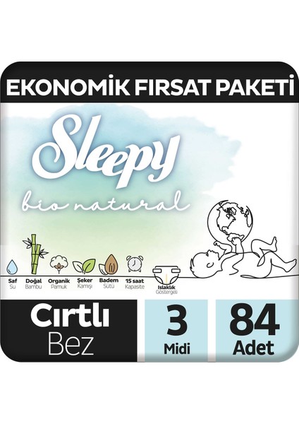 Bio Natural Ekonomik Fırsat Paketi Bebek Bezi 3 Numara Midi 84 Adet