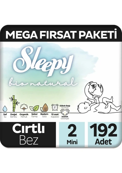 Bio Natural Mega Fırsat Paketi Bebek Bezi 2 Numara Mini 192 Adet