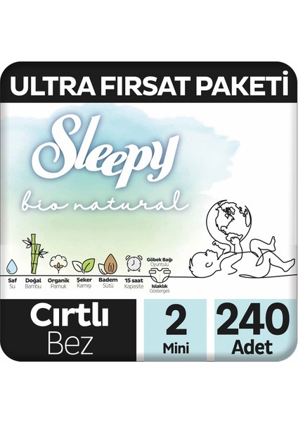 Bio Natural Ultra Fırsat Paketi Bebek Bezi 2 Numara Mini 240 Adet