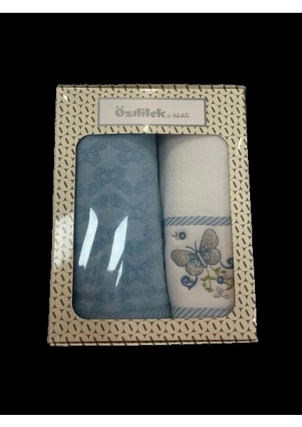 Daisy Border Mavı 2lı Kutulu Havlu