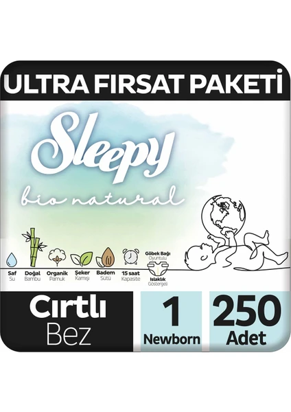 Bio Natural Ultra Fırsat Paketi Bebek Bezi 1 Numara Newborn 250 Adet