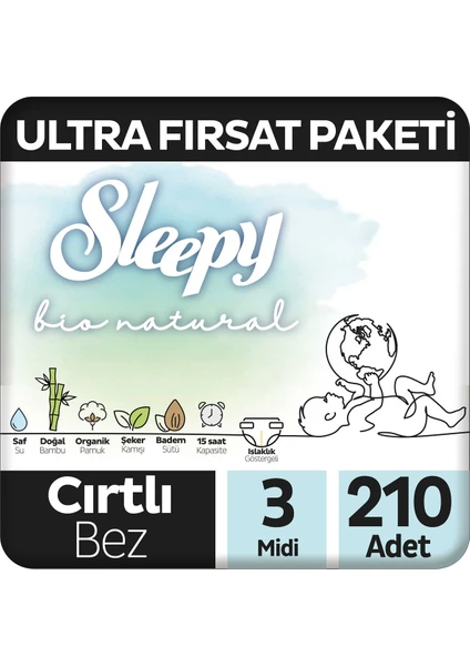 Bio Natural Ultra Fırsat Paketi Bebek Bezi 3 Numara Midi 210 Adet