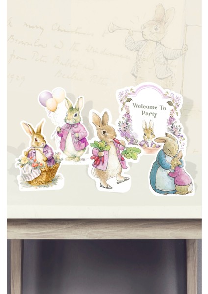 Pink Rabbit Pembe Tavşan Temalı Ayaklı Pano Set (Masa Üstü) *kalın Kağıt