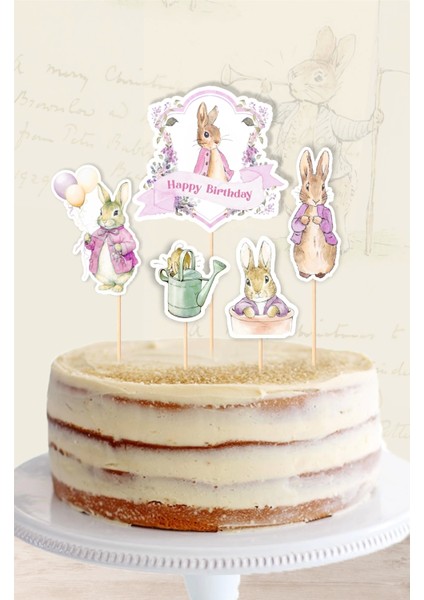Pink Rabbit Pembe Tavşan Temalı Pasta Süsü Seti
