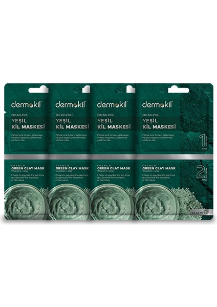 Peeling Etkili Yeşil Kil Maskesi 4'lü Set