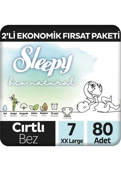 Bio Natural 2'li Ekonomik Fırsat Paketi Bebek Bezi 7 Numara Xxlarge 80 Adet