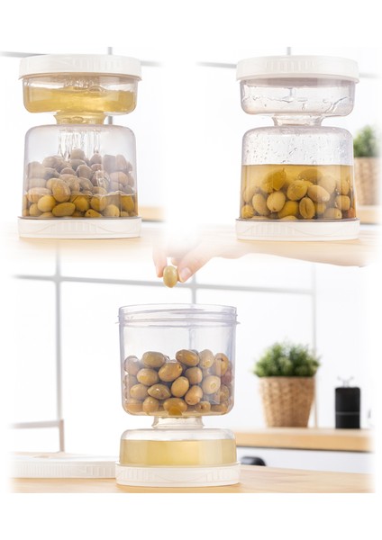 2'li Süzgeçli Sızdırmaz Turşuluk Çevir Kullan Zeytinlik Saklama Kabı 1,5 Lt Şeffaf fiyatları
