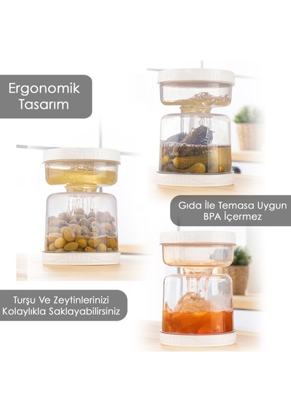 2'li Süzgeçli Sızdırmaz Turşuluk Çevir Kullan Zeytinlik Saklama Kabı 1,5 Lt Şeffaf fırsatları