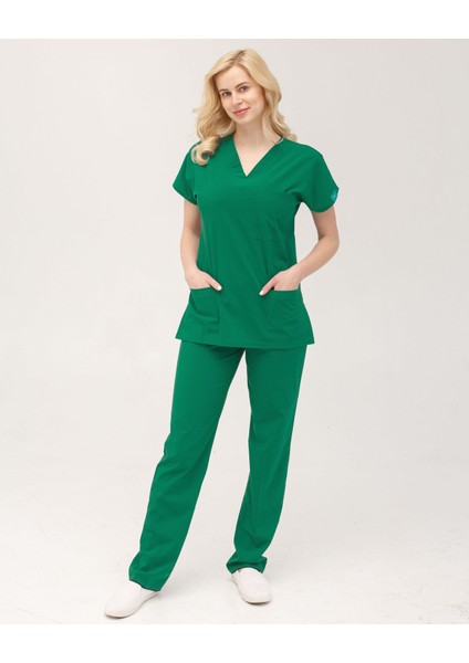 Kadın Likralı Yarasa Kol Hemşire Doktor Takım Ameliyathane Yeşili