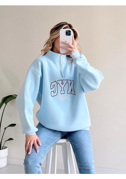 Nyc Nakışlı Fermuarlı Sweatshirt