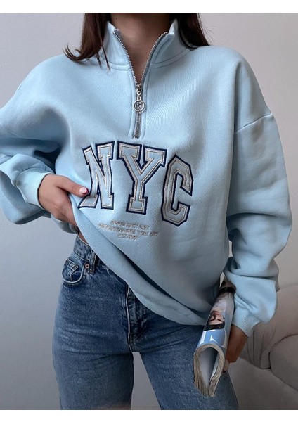 Nyc Nakışlı Fermuarlı Sweatshirt