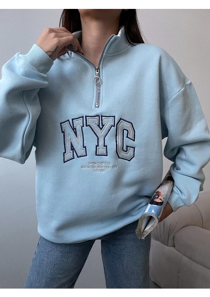 Nyc Nakışlı Fermuarlı Sweatshirt