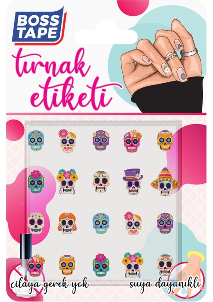 Yapışkanlı Tırnak Etiketi Sticker Tırnak Süsleme Nail Art Tattoo Dövmesi Skull