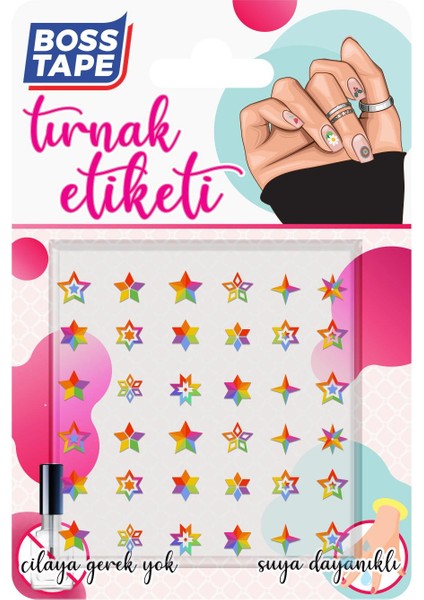 Yapışkanlı Tırnak Etiketi Sticker Tırnak Süsleme Nail Art Tattoo Dövmesi Yıldız