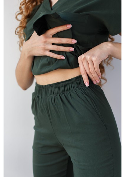 Kadın Likralı Yarasa Kol Hemşire Doktor Takım Avcı Yeşili indirimleri