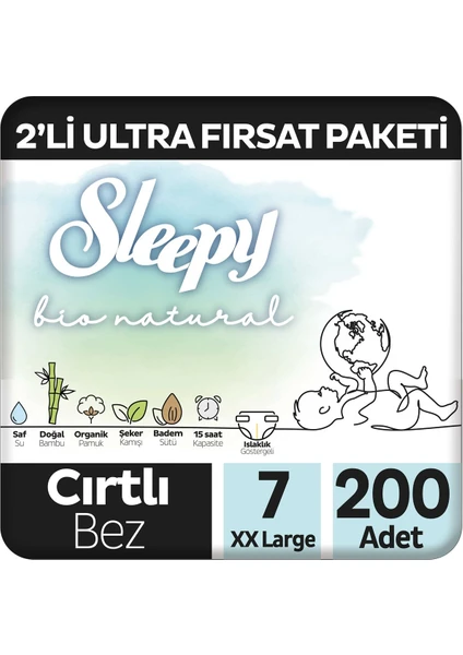 Bio Natural 2'li Ultra Fırsat Paketi Bebek Bezi 7 Numara Xxlarge 200 Adet