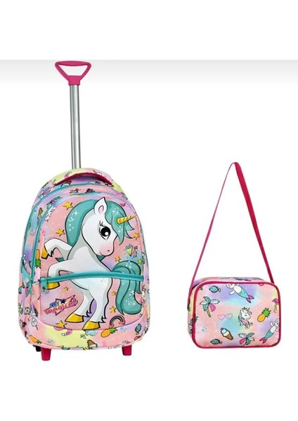 Çekçekli Okul Çantası Kız Çocuk At Model Beslenme Çantalı Kalemlikli 3 Lü Set Okul Çantası fiyatları