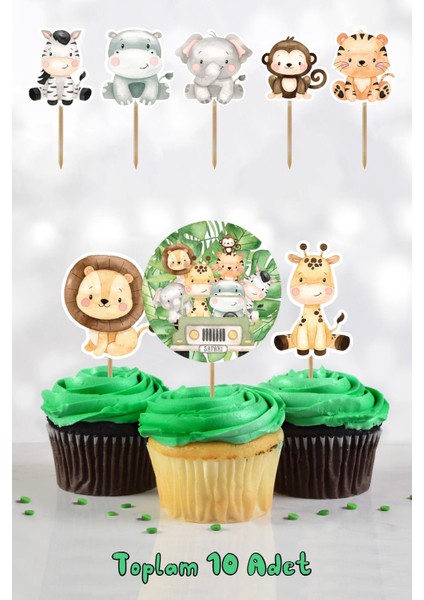 Safari Konsept Kürdan Süsleri Cupcake Süsleri Lüks Büyük Boy 10lu Paket