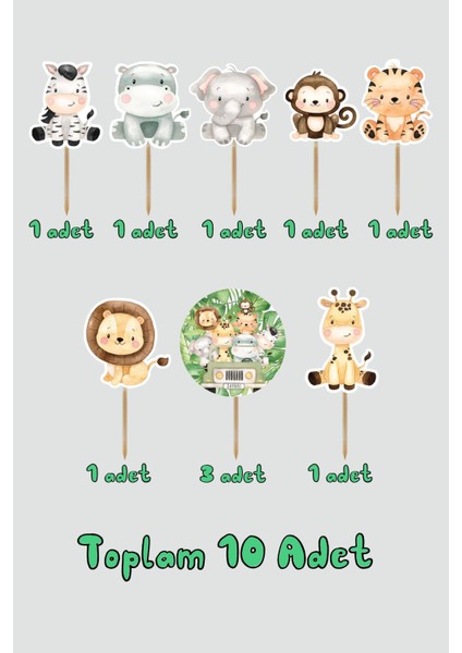 Safari Konsept Kürdan Süsleri Cupcake Süsleri Lüks Büyük Boy 10lu Paket fiyatları