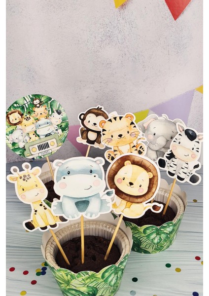 Safari Konsept Kürdan Süsleri Cupcake Süsleri Lüks Büyük Boy 10lu Paket modelleri