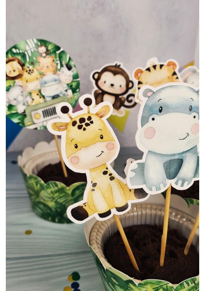 Safari Konsept Kürdan Süsleri Cupcake Süsleri Lüks Büyük Boy 10lu Paket indirimleri