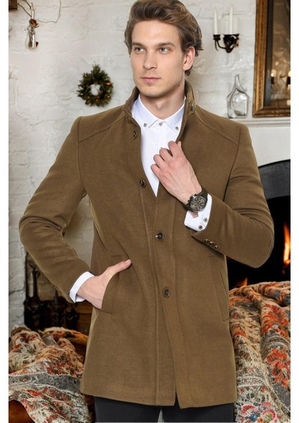 PLT8370 Erkek Palto-Düz Camel