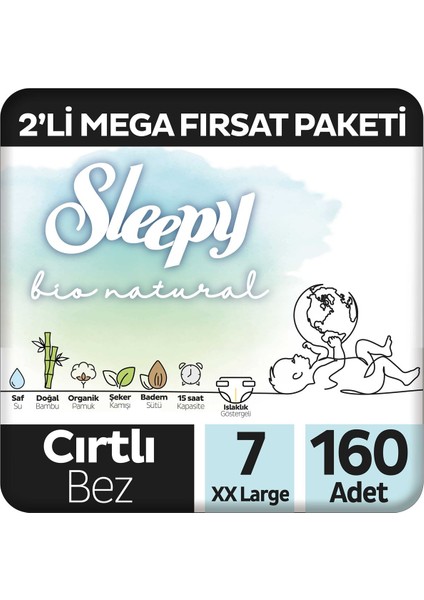 Bio Natural 2'li Mega Fırsat Paketi Bebek Bezi 7 Numara Xxlarge 160 Adet