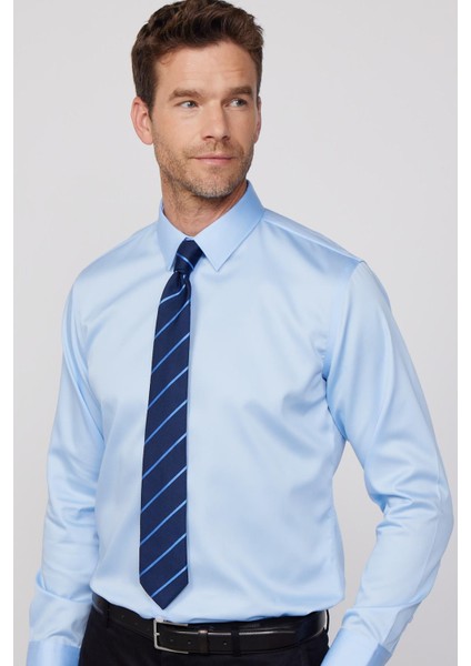 Slim Fit Non Iron Mavi Erkek Gömlek