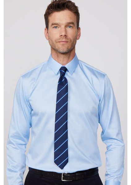 Slim Fit Non Iron Mavi Erkek Gömlek modelleri
