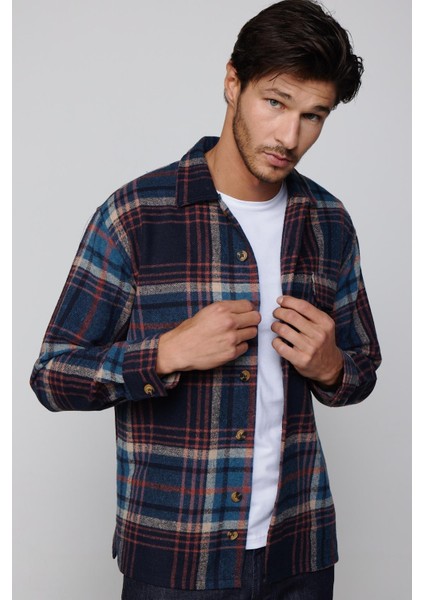 Relax Fit Kışlık Tek Cep Kapaklı Kareli Rahat Kesim Oduncu Kışlık Erkek Gömlek