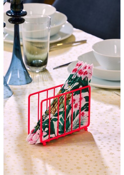 Pembe Masa Üstü Metal Paslanmaz Kafesli Peçetelik