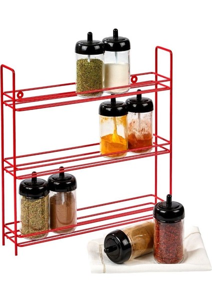 3 Katlı Kırmızı Baharatlık Düzenleyici, Baharatlıksız- Metal Paslanmaz fiyatları