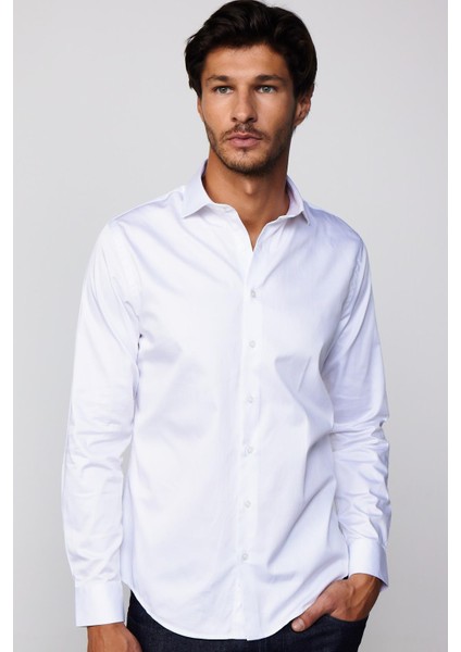 Slim Fit Dar Kesim Saten Özel Seri Beyaz Erkek Gömlek fiyatları