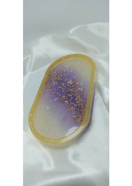 Takı Kutusu Tabağı Epoksi Siyah Yaldızlı Altın Varaklı Oval