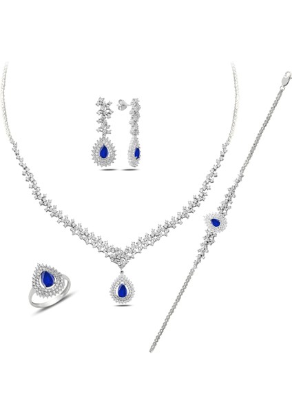 925 Ayar Gümüş Hürrem Mavi Pırlanta Su Yolu Düğün, Özel Gün Seti