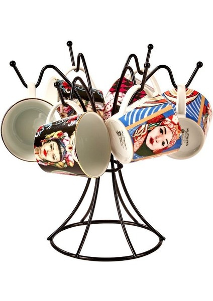 Siyah Dikey 6 Kancalı Bardak, Kupa, Fincan Askılığı - Metal Paslanmaz Mutfak Düzenleyici