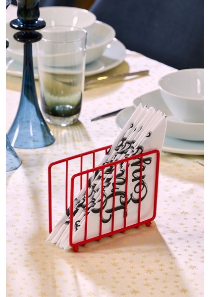 Kırmızı Masa Üstü Metal Paslanmaz Kafesli Peçetelik - Lüks Sunum, Dekoratif