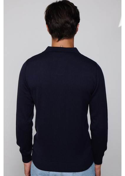 Slim Fit Dar Kesim Polo V Yaka Lacivert Erkek Triko Kazak indirimleri