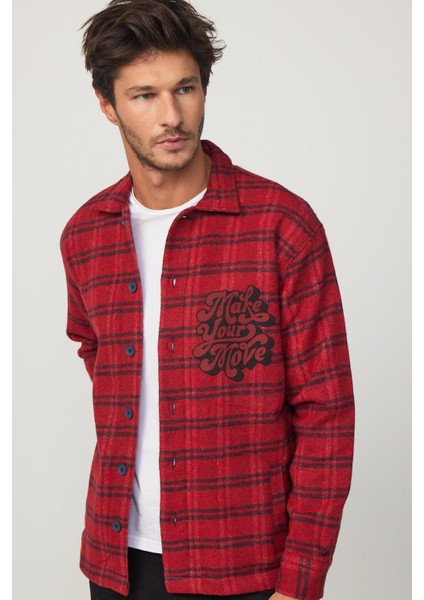 Relax Fit Kışlık Kareli Baskılı Fleto Cep Salaş Oduncu Kırmızı-Siyah Erkek Gömlek fiyatları