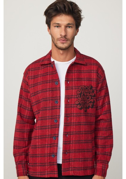 Relax Fit Kışlık Kareli Baskılı Fleto Cep Salaş Oduncu Kırmızı-Siyah Erkek Gömlek modelleri