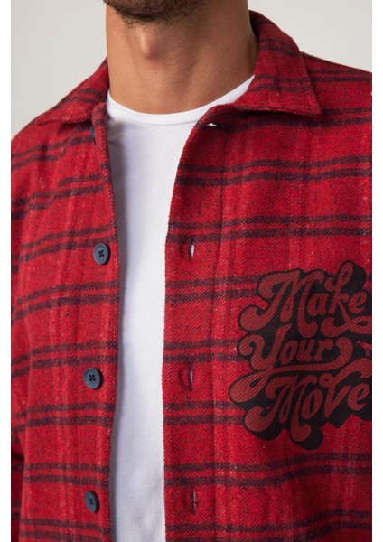 Relax Fit Kışlık Kareli Baskılı Fleto Cep Salaş Oduncu Kırmızı-Siyah Erkek Gömlek fırsatları