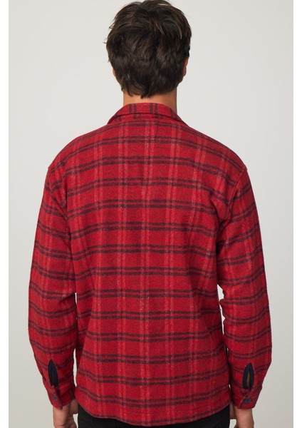 Relax Fit Kışlık Kareli Baskılı Fleto Cep Salaş Oduncu Kırmızı-Siyah Erkek Gömlek indirimleri
